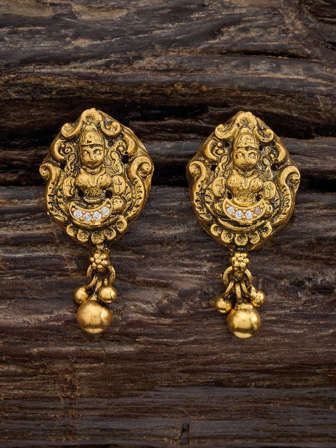 

Kushal's Fashion Jewellery 92.5 Pure Silver Gold-Plated Classic Temple Drop Earrings, White