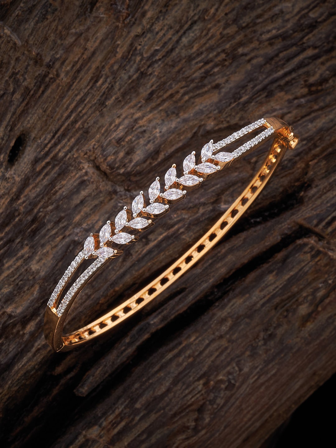 

Kushal's Fashion Jewellery Rhodium-Plated Zircon Studded Kada Bracelet, Silver