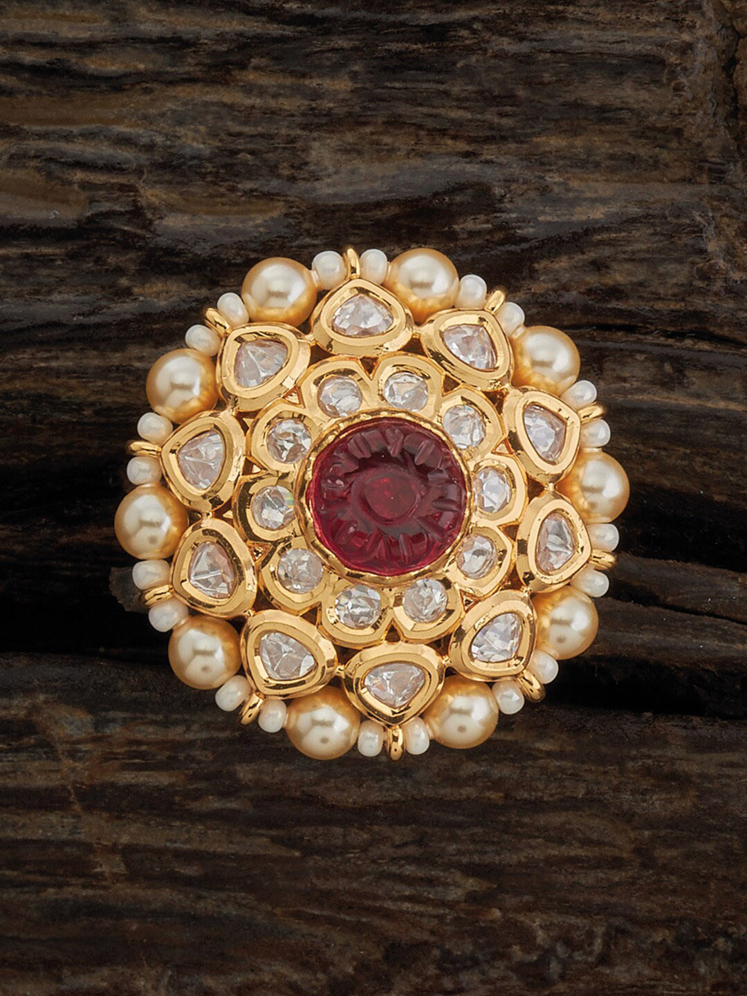 

Kushal's Fashion Jewellery Kundan-Studded Finger Ring, Gold