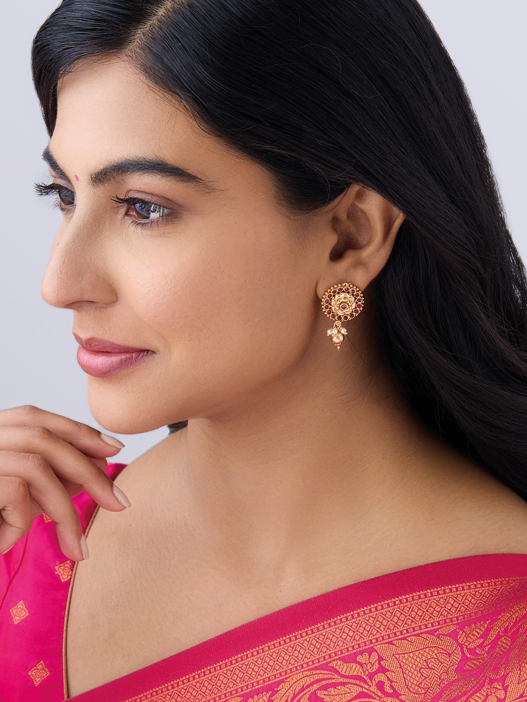 

Kushal's Fashion Jewellery Gold-Plated Drop Earrings, Red