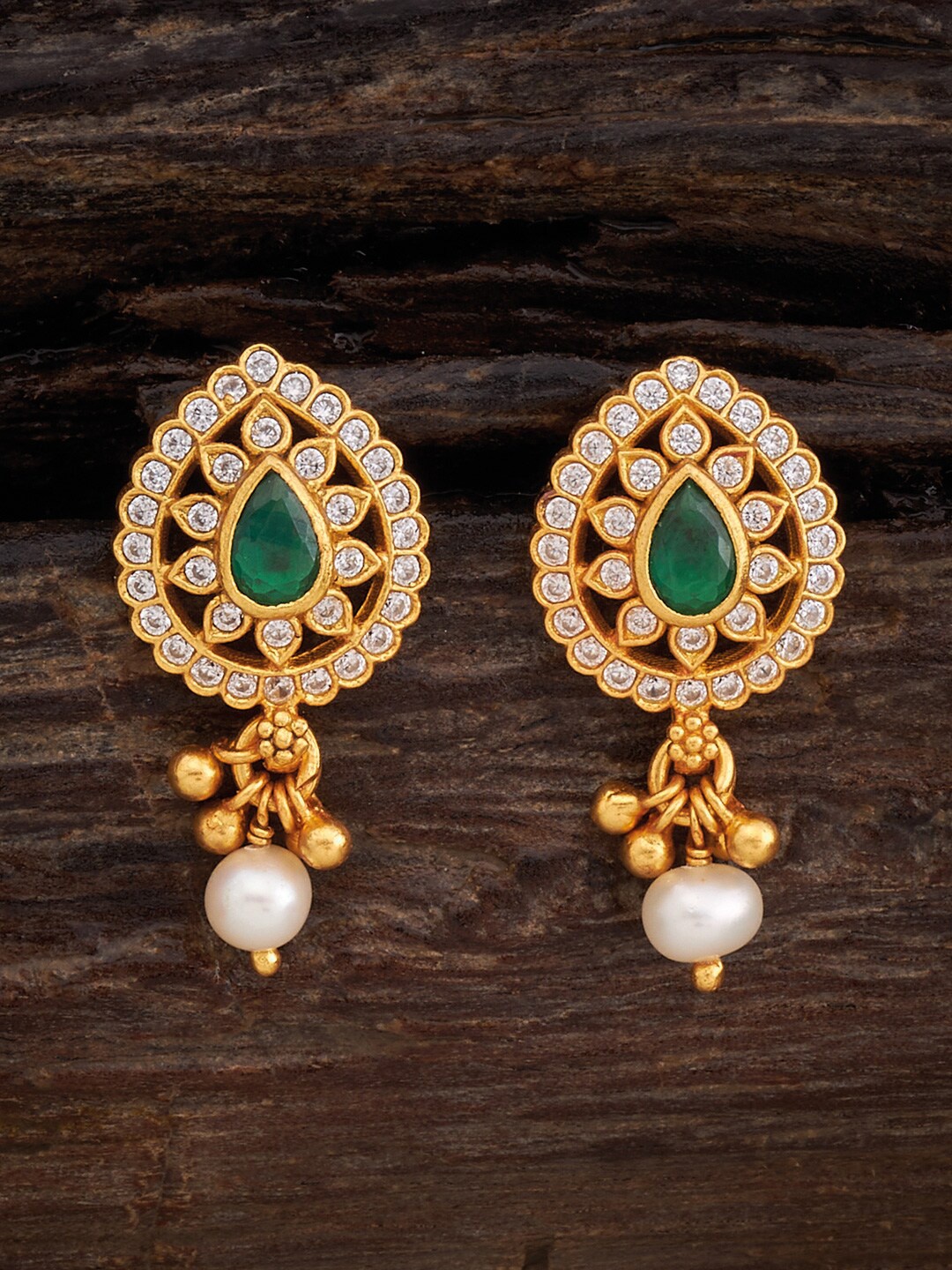 

Kushal's Fashion Jewellery Gold-Plated Stone-Studded Classic Drop Earrings
