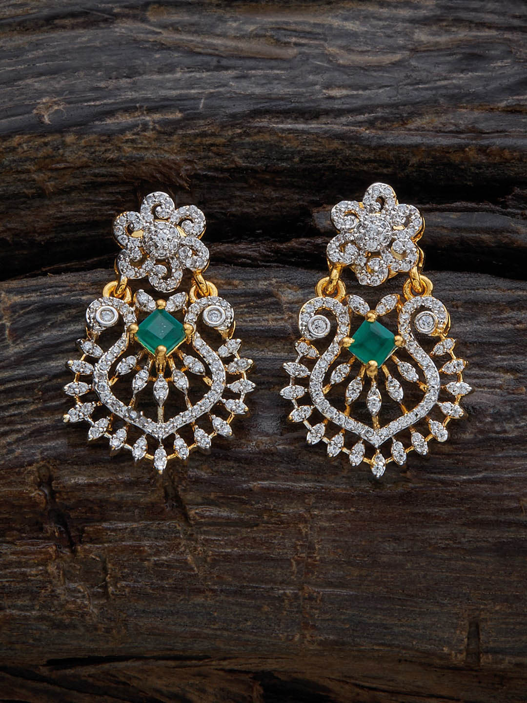 

Kushal's Fashion Jewellery Rhodium-Plated Zircon-Studded Classic Drop Earrings, Silver