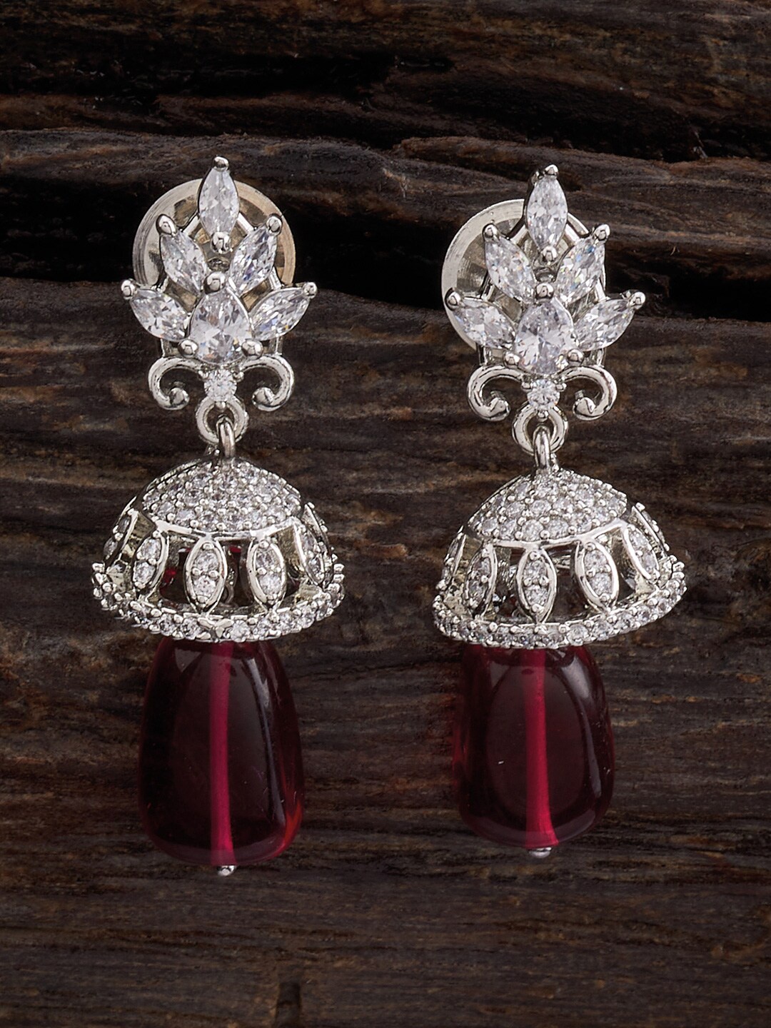 

Kushal's Fashion Jewellery Rhodium Plated Dome Shaped Drop Earrings, Silver