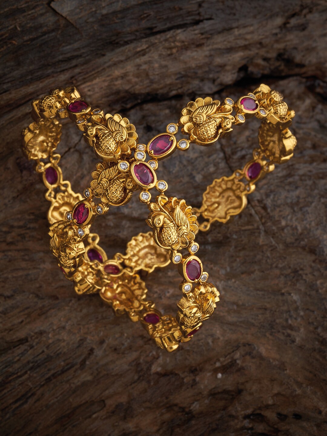 

Kushal's Fashion Jewellery Set Of 2 Gold-Plated Artificial Stones-Studded Bangles