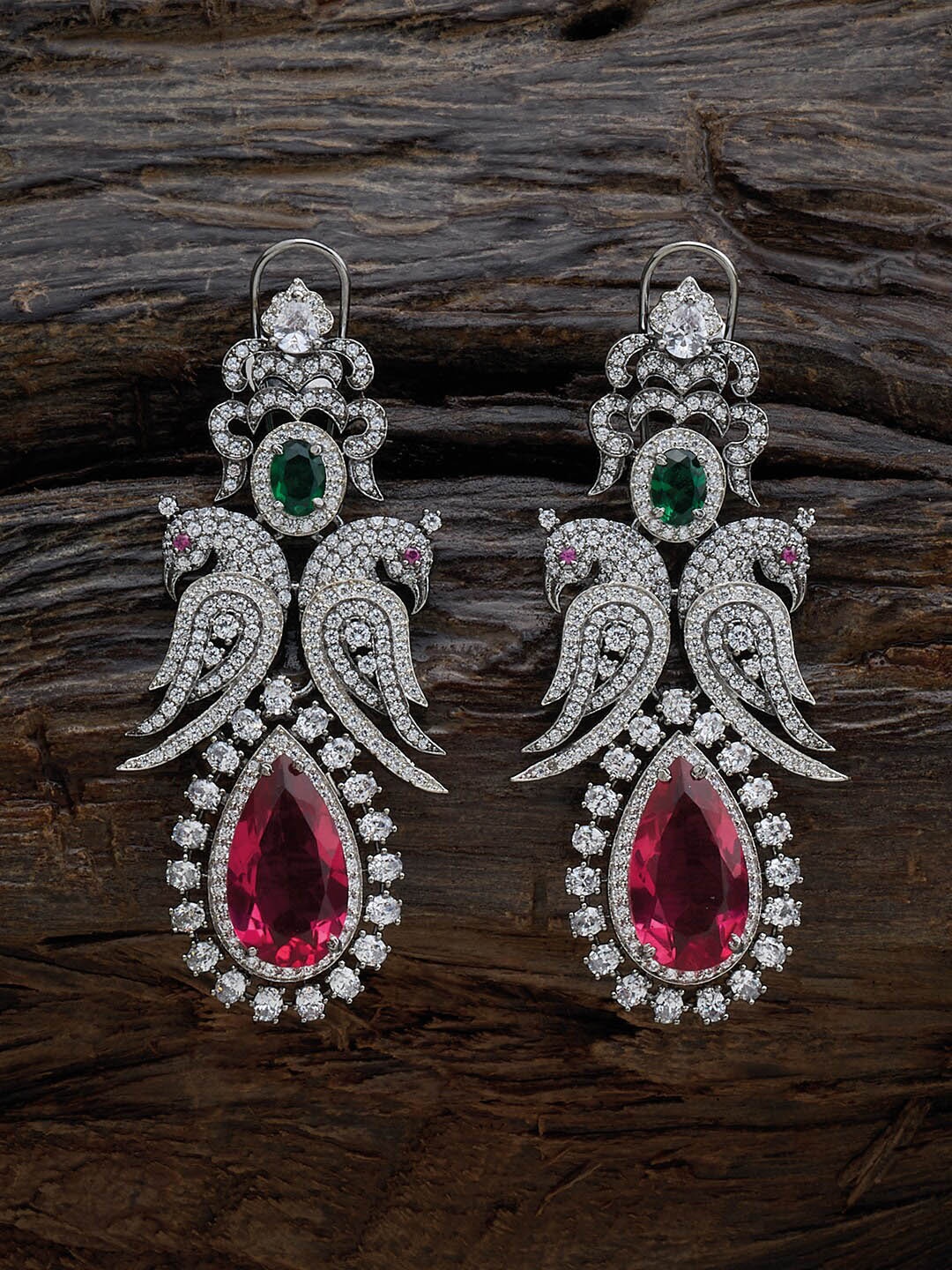 

Kushal's Fashion Jewellery Classic Rhodium-Plated Drop Earrings, Red