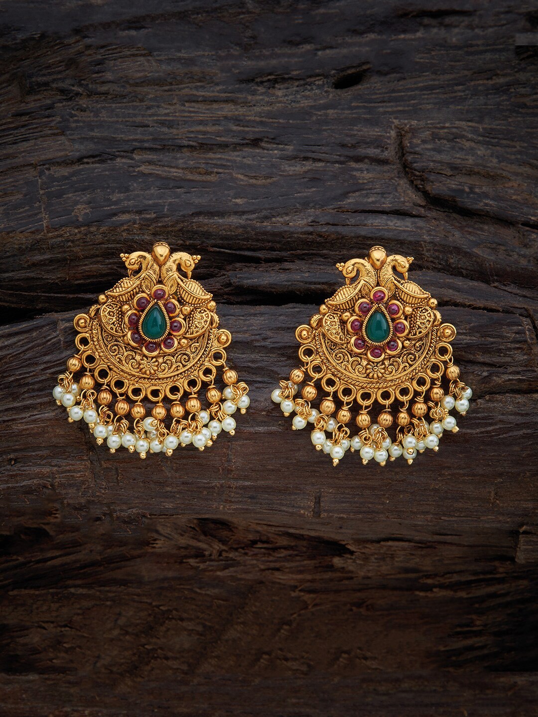 

Kushal's Fashion Jewellery Gold-Plated Beaded Antique Drop Earrings, Red