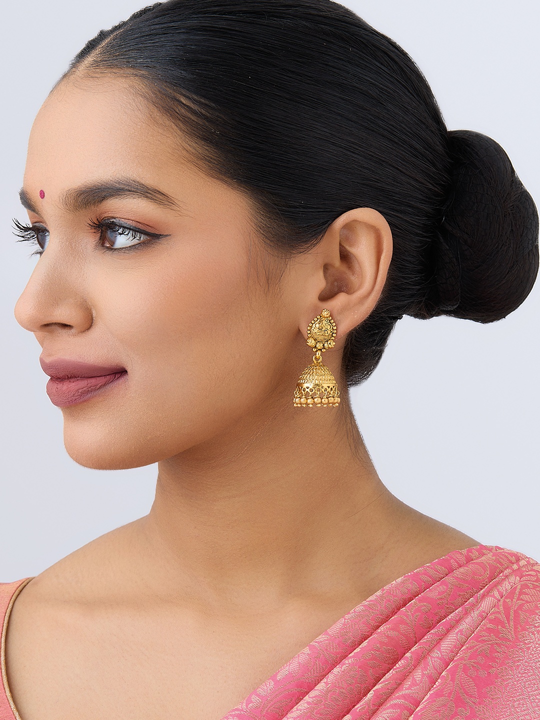 

Kushal's Fashion Jewellery Gold-Plated Dome Shaped Jhumka