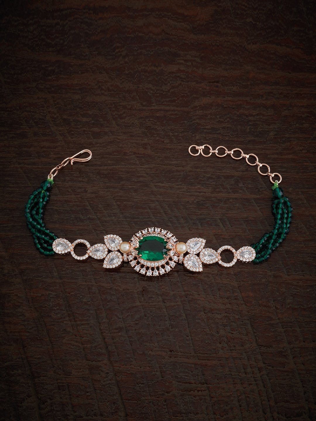 

Kushal's Fashion Jewellery Rose Gold-Plated Zircon-Studded Link Bracelet