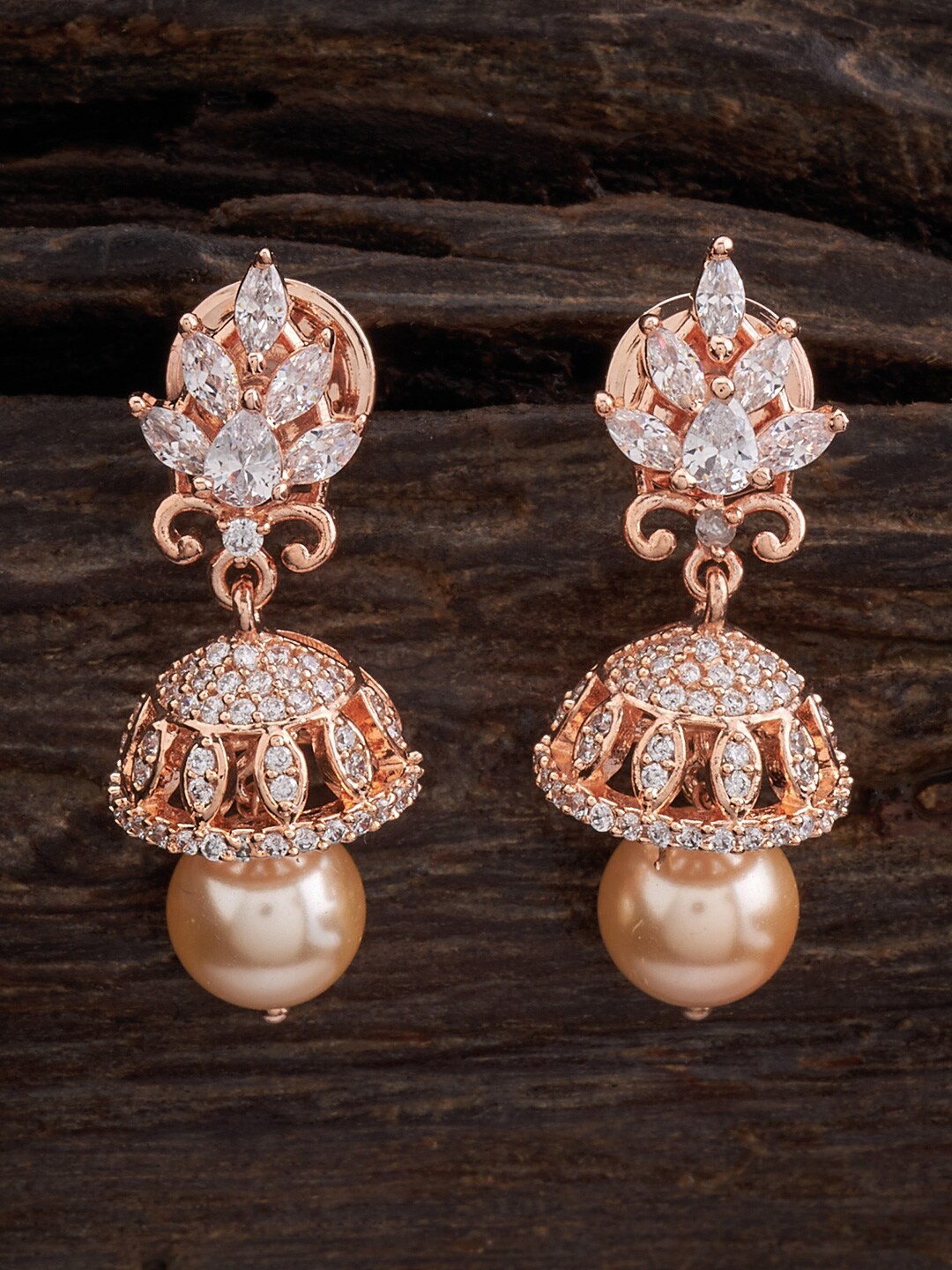 

Kushal's Fashion Jewellery White Dome Shaped Rose Gold-Plated Jhumkas Earrings