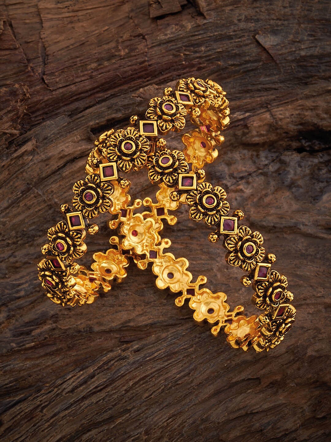 

Kushal's Fashion Jewellery Set Of 2 Gold-Plated Artificial Stones-Studded Bangles