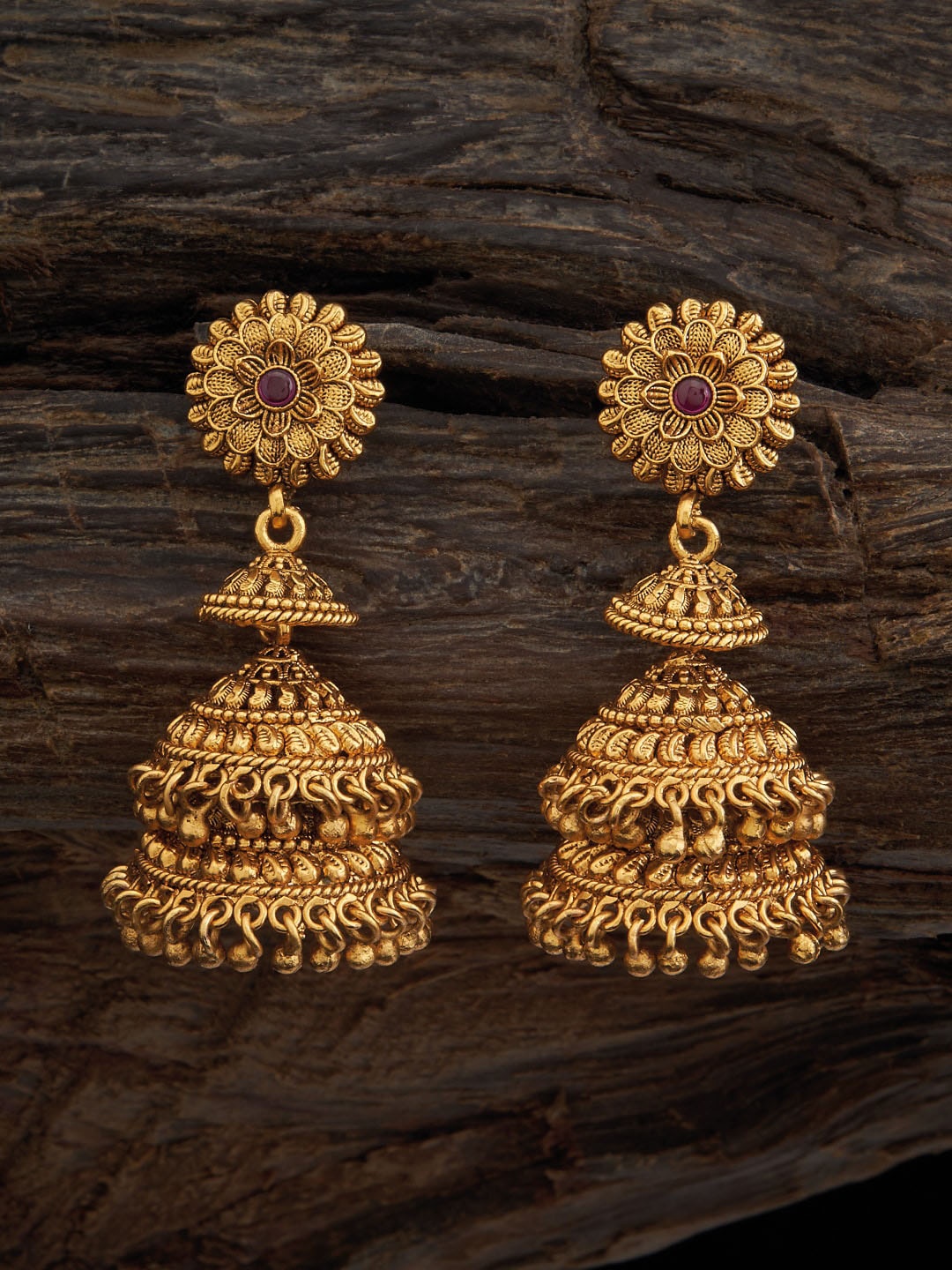 

Kushal's Fashion Jewellery Gold-Plated Dome Shaped Jhumkas Earrings