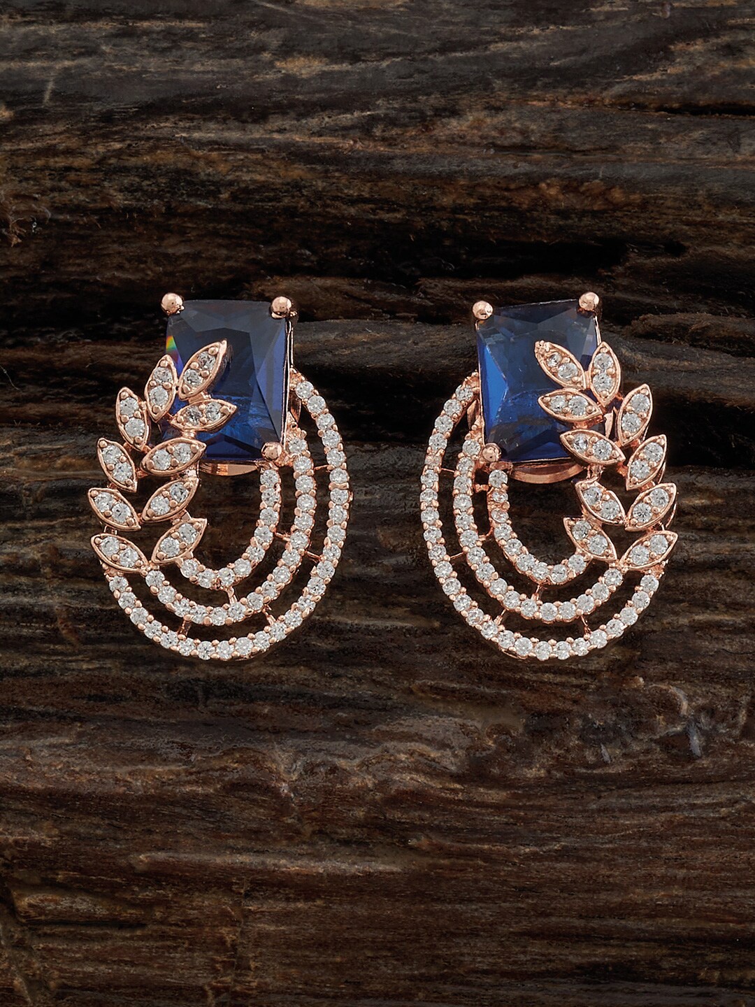 

Kushal's Fashion Jewellery Rose Gold-Plated Classic Studs Earrings, Blue