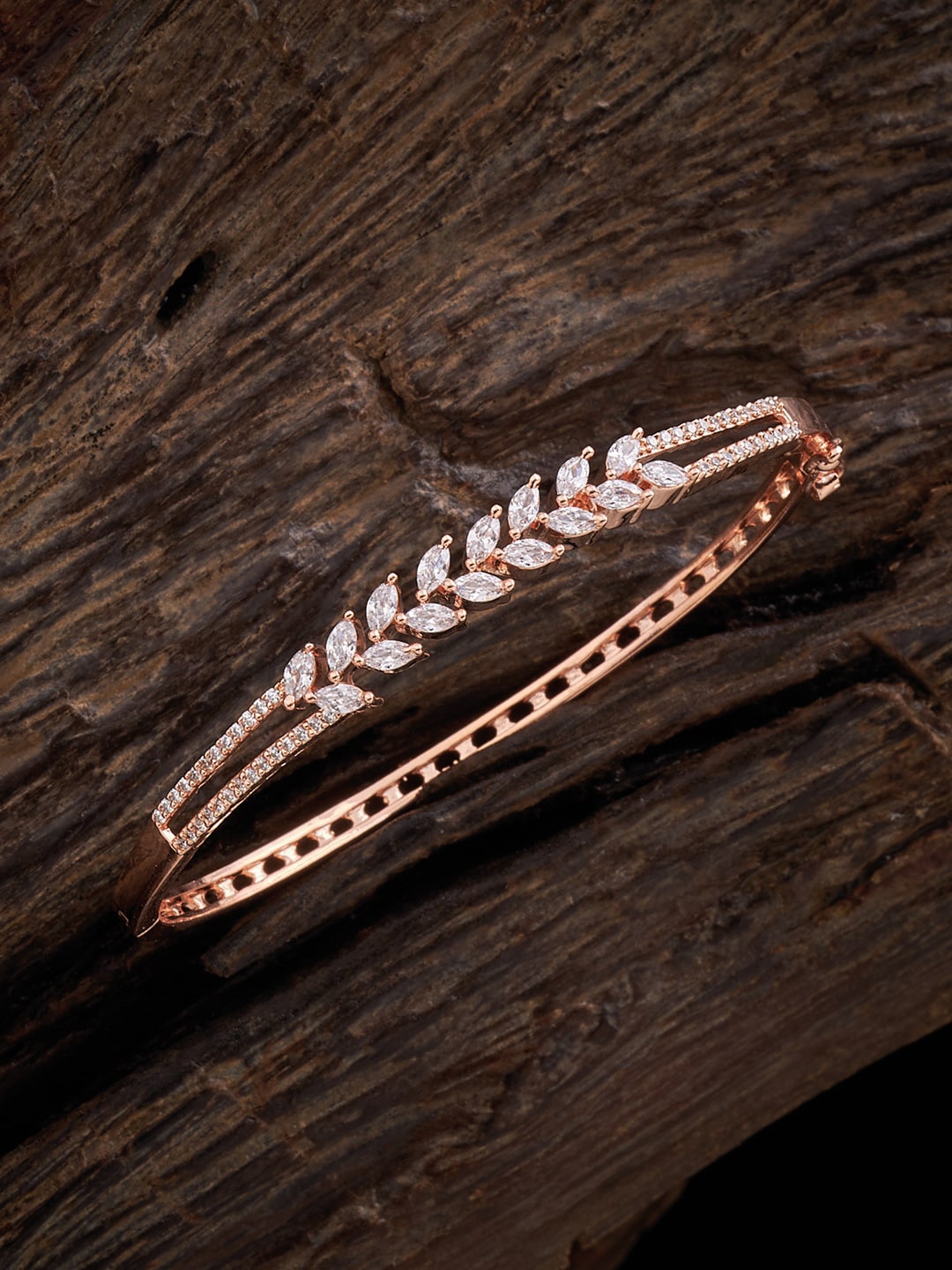 

Kushal's Fashion Jewellery Rose Gold-Plated Zircon-Studded Kada Bracelet