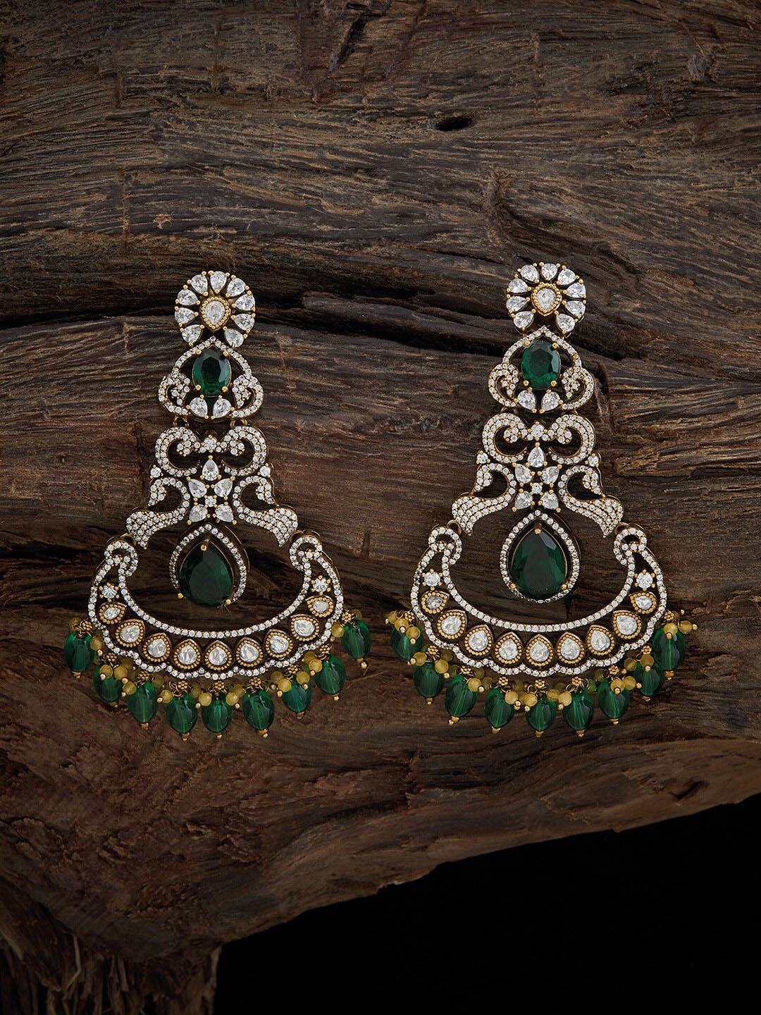 

Kushal's Fashion Jewellery Kundan-Studded & Beaded Drop Earrings, White