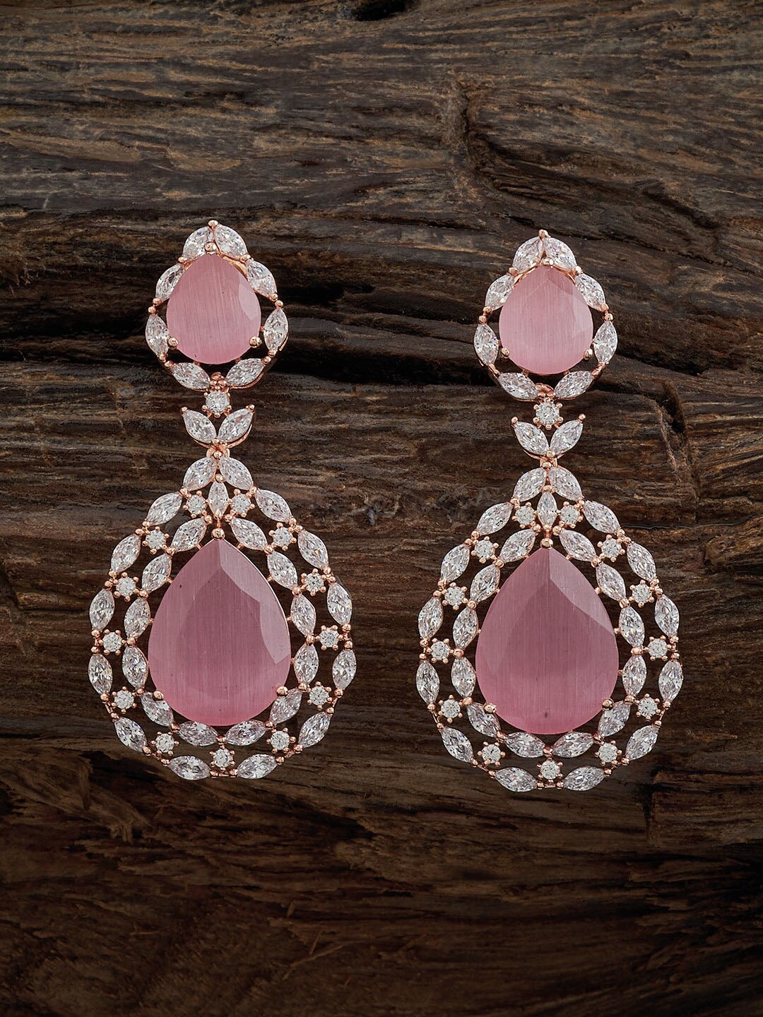 

Kushal's Fashion Jewellery Rose Gold Plated Teardrop Shaped Drop Earrings
