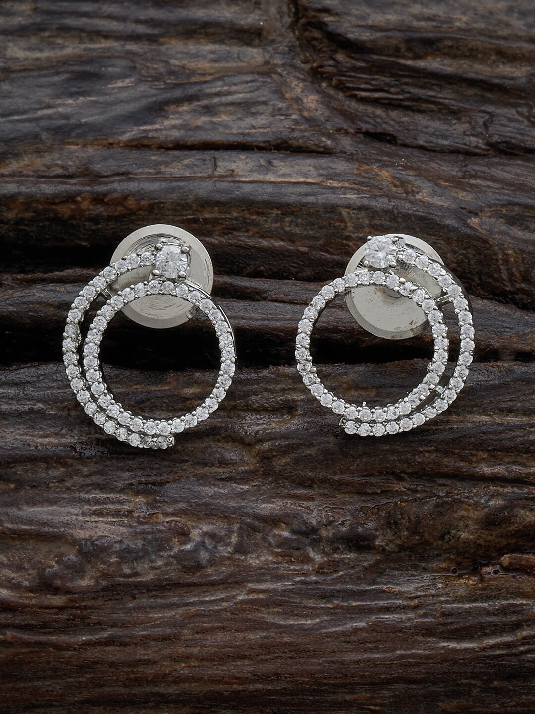 

Kushal's Fashion Jewellery Rhodium-Plated Zircon-Studded Studs Earrings, Silver