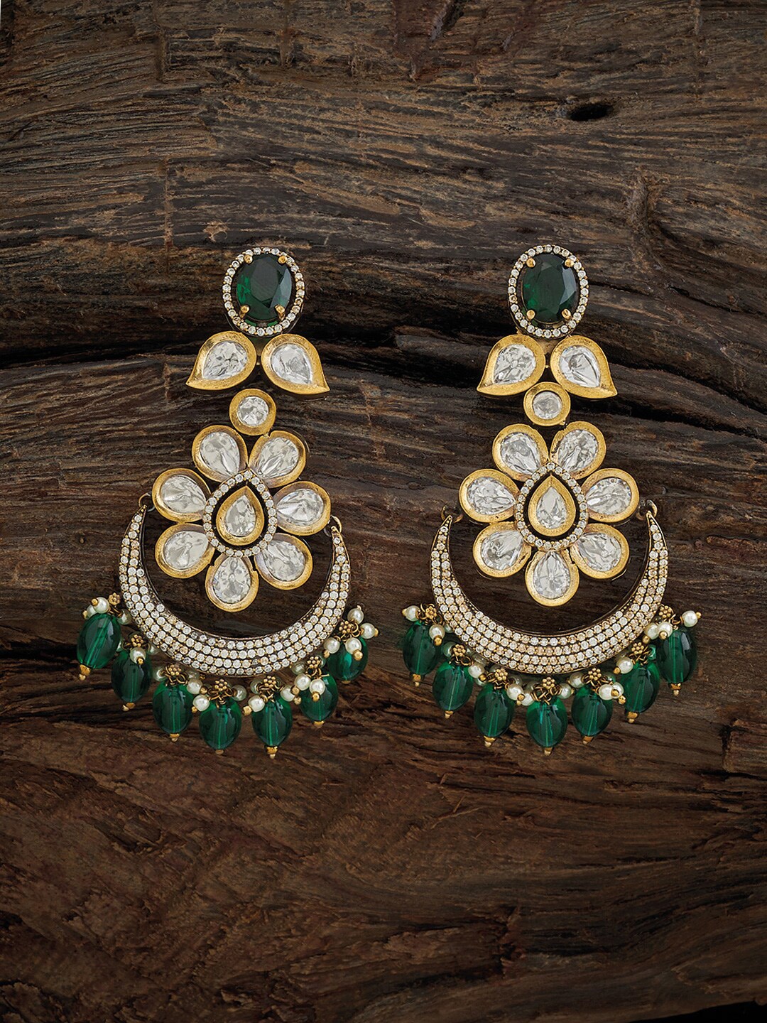 

Kushal's Fashion Jewellery Kundan-Studded Contemporary Drop Earrings, Gold