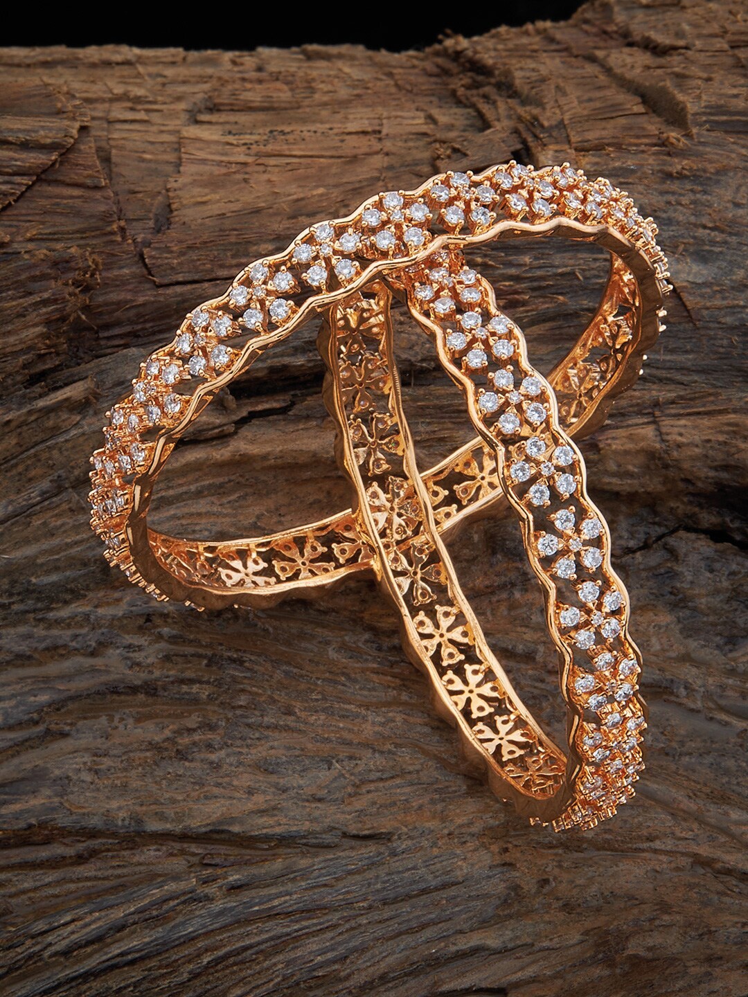 

Kushal's Fashion Jewellery Set Of 2 Gold-Plated Artificial Stones-Studded Bangles