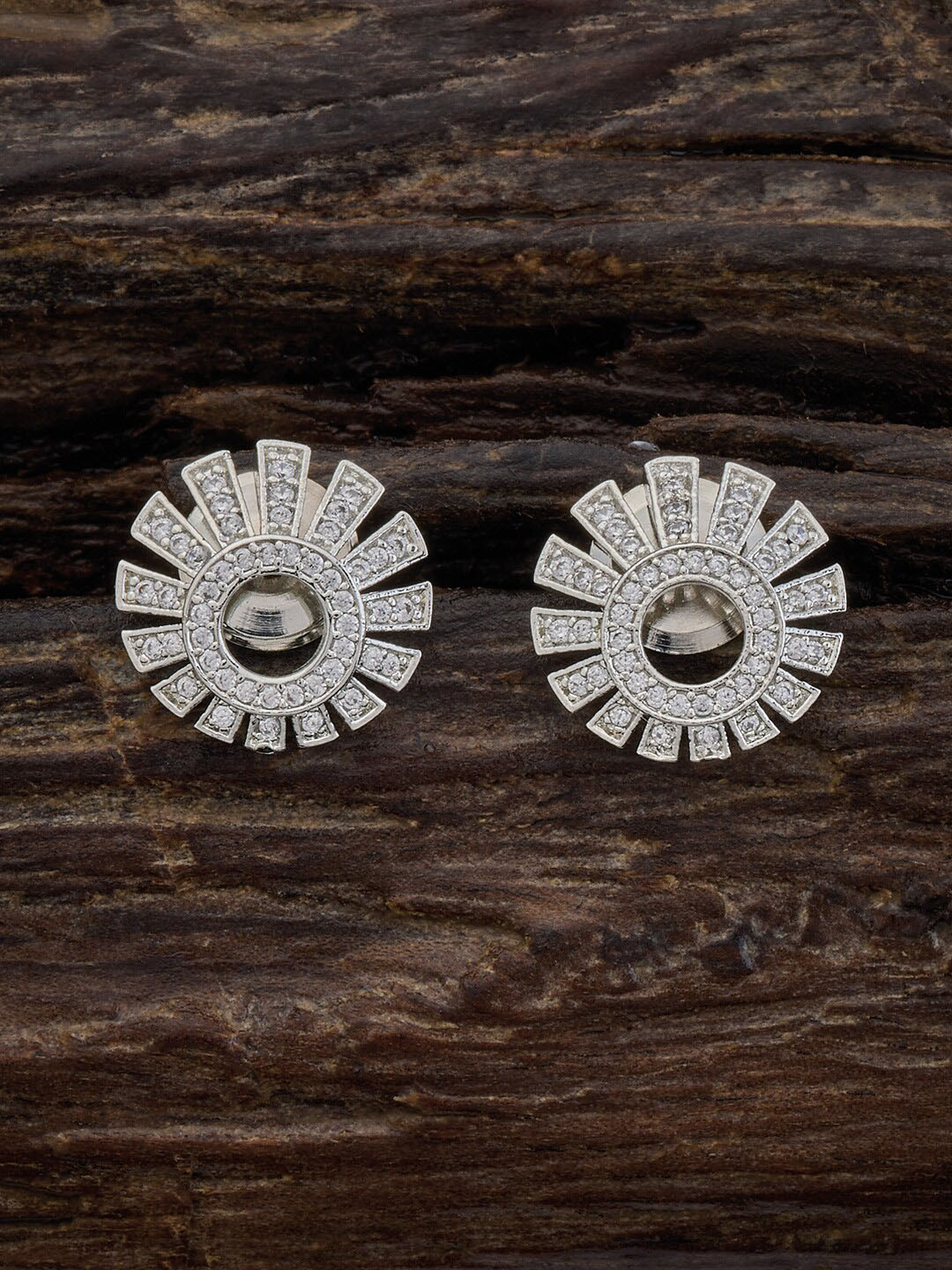 

Kushal's Fashion Jewellery Rhodium-Plated Zircon Studded Classic Studs Earrings, Silver