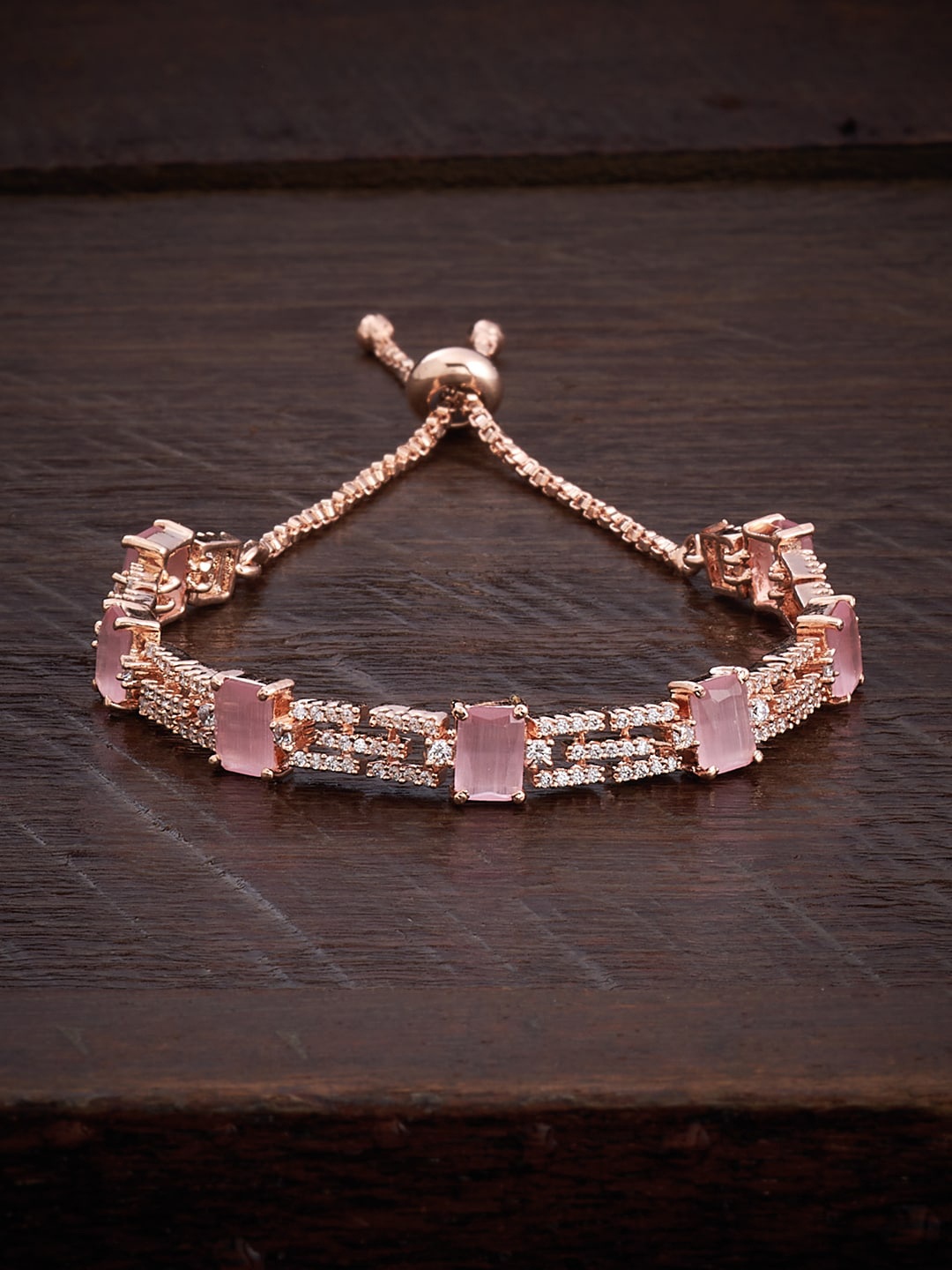 

Kushal's Fashion Jewellery Cubic Zirconia Rose Gold-Plated Link Bracelet