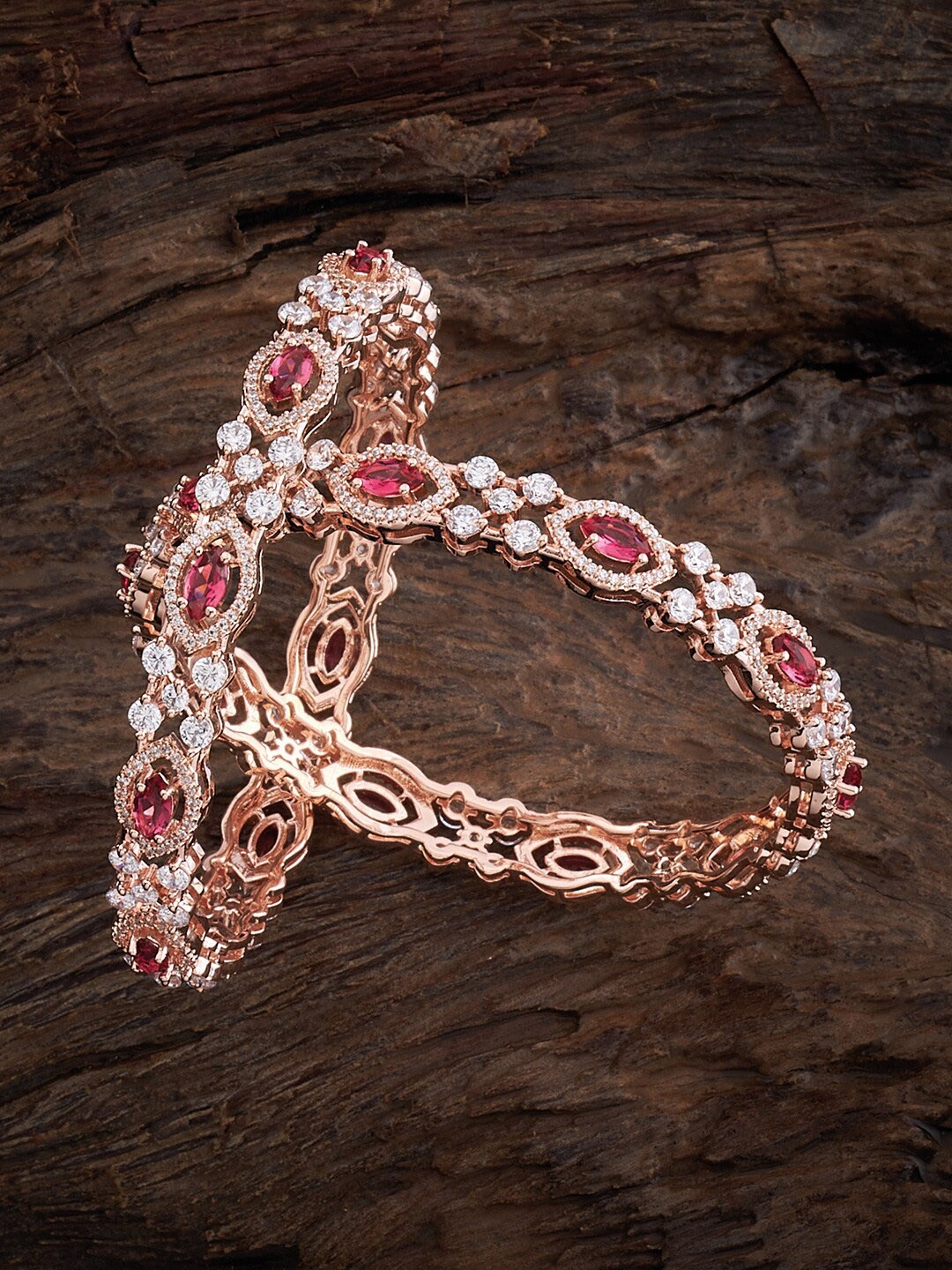 

Kushal's Fashion Jewellery Set Of 2 Rose Gold-Plated CZ-Studded Bangles