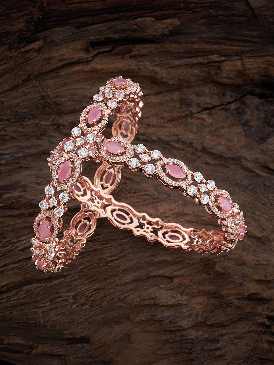 

Kushal's Fashion Jewellery Set of 2 Rose Gold Plated Stone-Studded Bangles