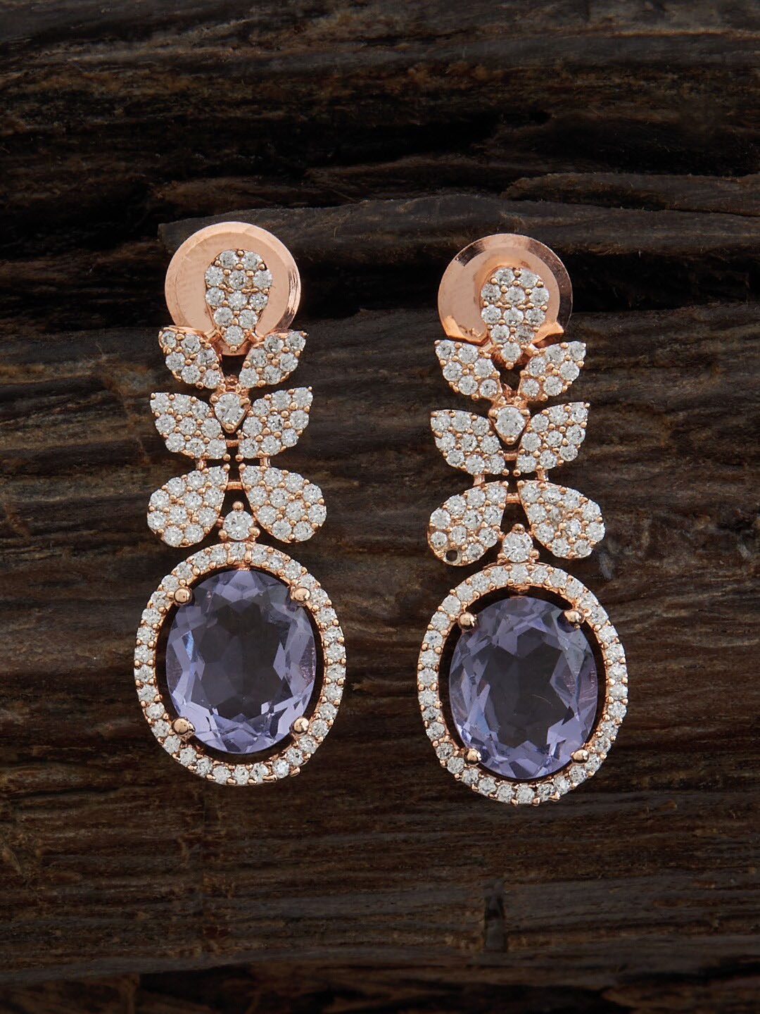 

Kushal's Fashion Jewellery Rose Gold-Plated Zircon-Studded Oval Drop Earrings
