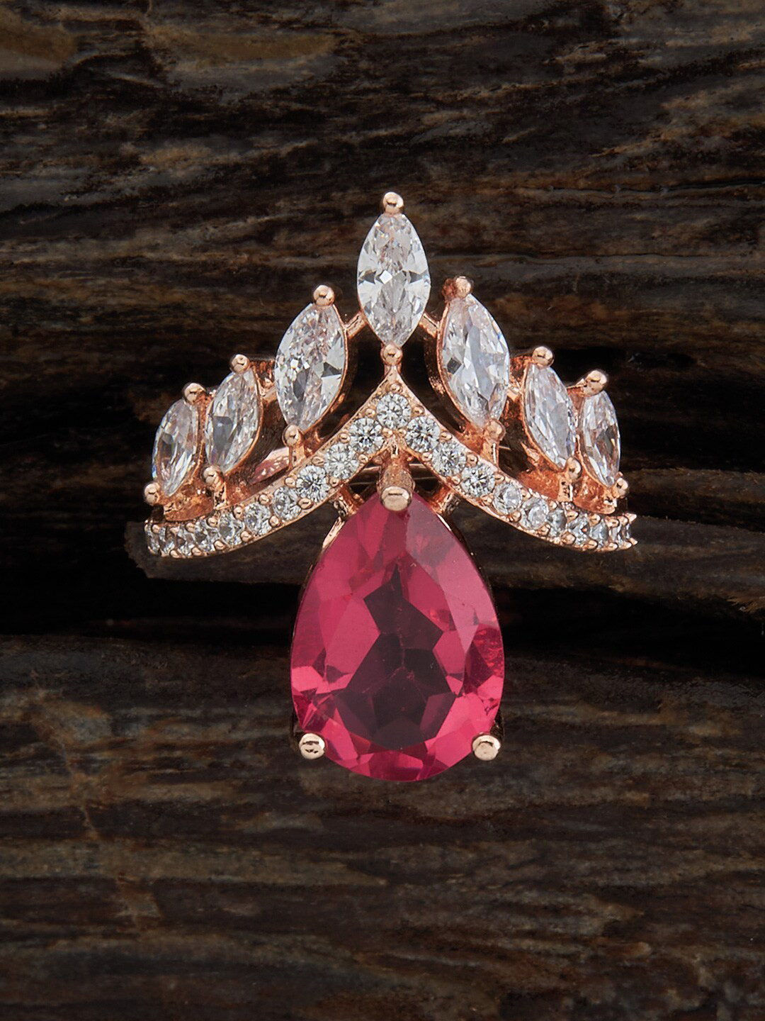 

Kushal's Fashion Jewellery Rose Gold-Plated Zircon-Studded Adjustable Finger Ring