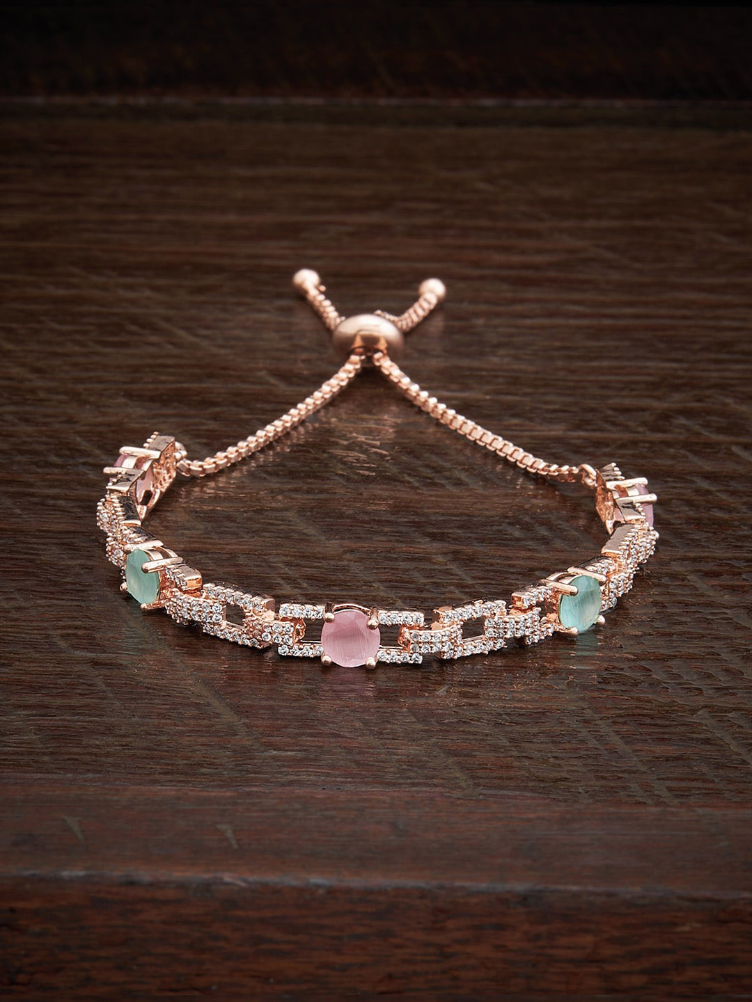 

Kushal's Fashion Jewellery Cubic Zirconia Rose Gold-Plated Cuff Bracelet