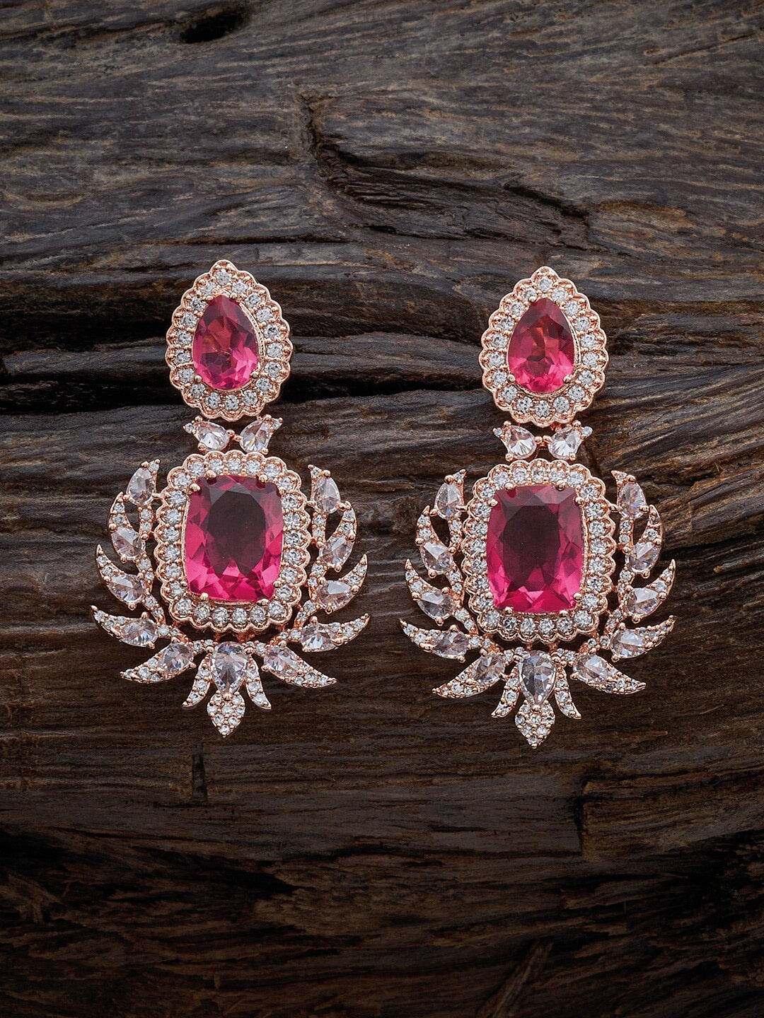 

Kushal's Fashion Jewellery Rose Gold-Plated Drop Earrings, Red