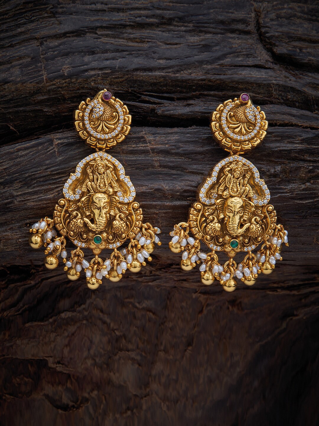 

Kushal's Fashion Jewellery Gold-Plated Stone-Studded & Beaded Classic Drop Earrings