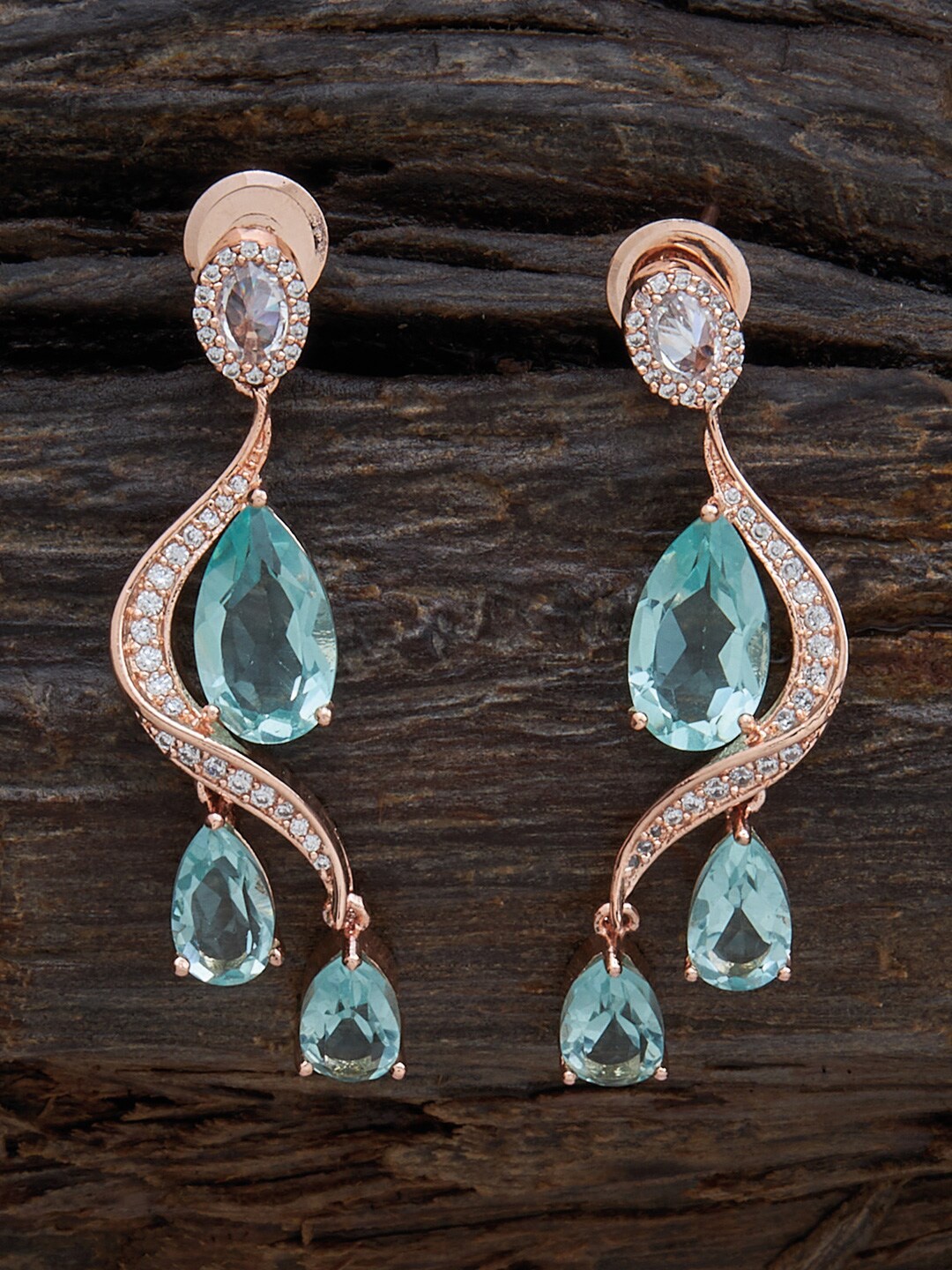 

Kushal's Fashion Jewellery Rose Gold Plated Cubic Zirconia Studded Drop Earrings