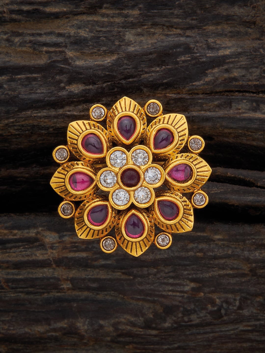 

Kushal's Fashion Jewellery Gold-Plated Stone-Studded Adjustable Finger Ring
