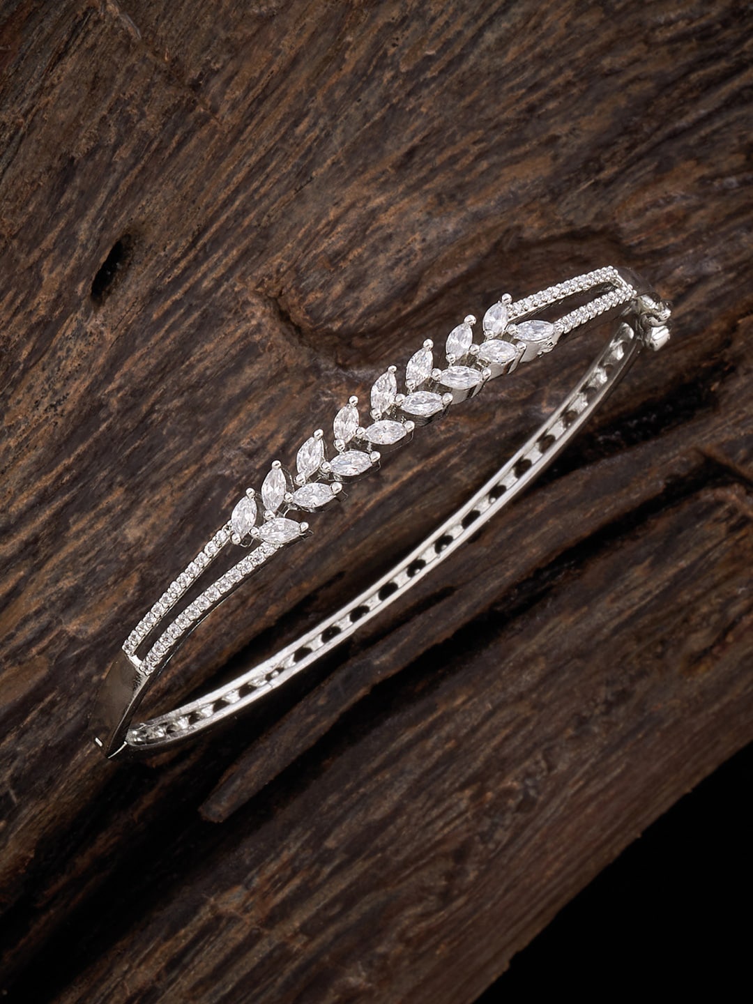 

Kushal's Fashion Jewellery Cubic Zirconia Rhodium-Plated Bangle-Style Bracelet, Silver