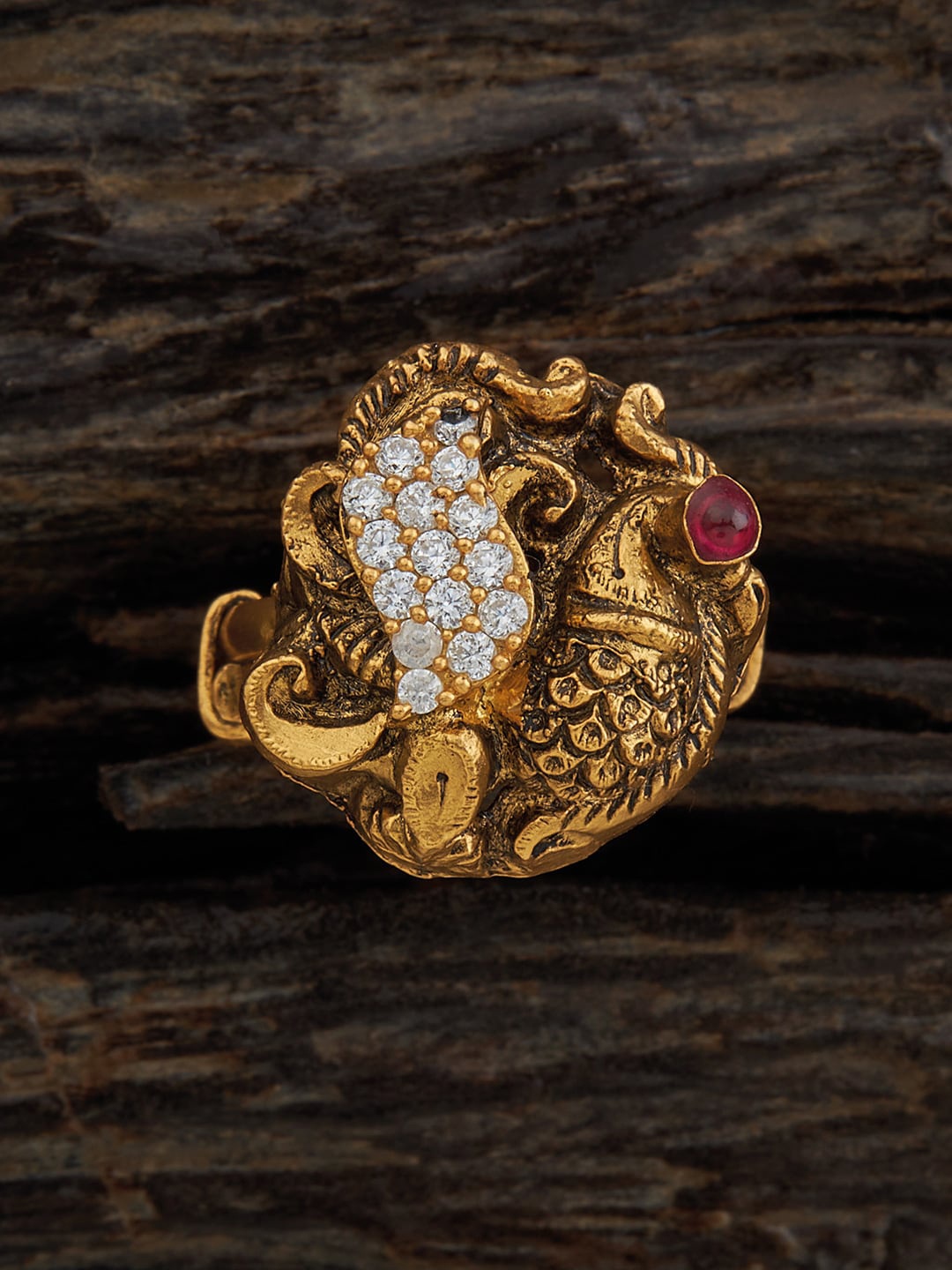 

Kushal's Fashion Jewellery 92.5 Pure Silver Gold-Plated Stone-Studded Adjustable Ring