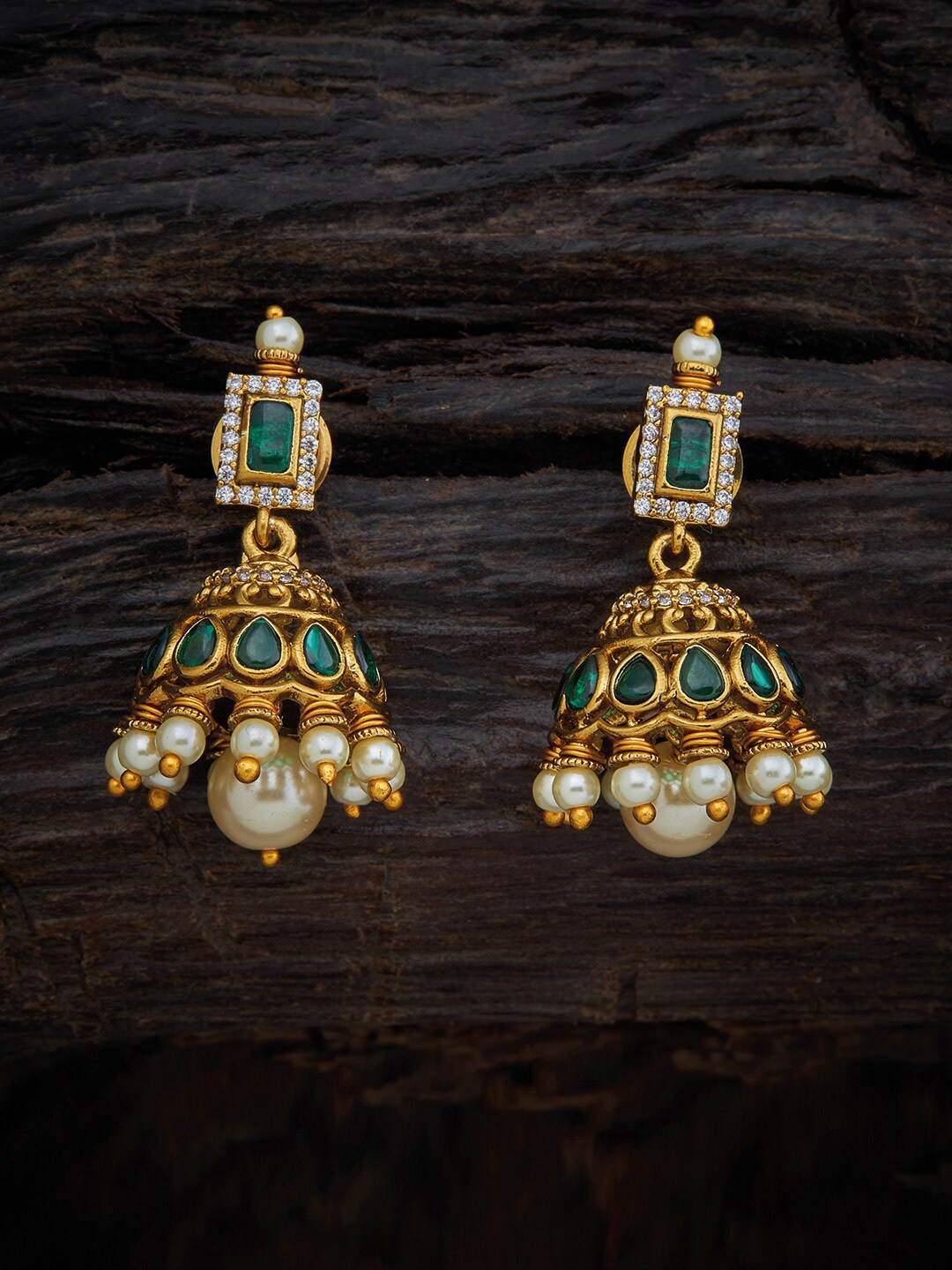 

Kushal's Fashion Jewellery Gold-Plated Antique Dome Shaped Jhumkas