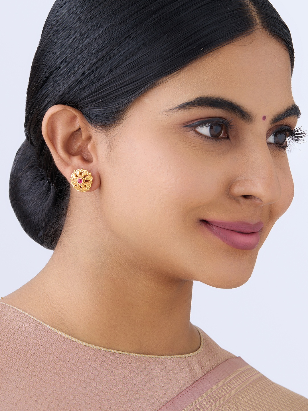 

Kushal's Fashion Jewellery 92.5 Pure Silver Gold-Plated Circular Stud Earrings
