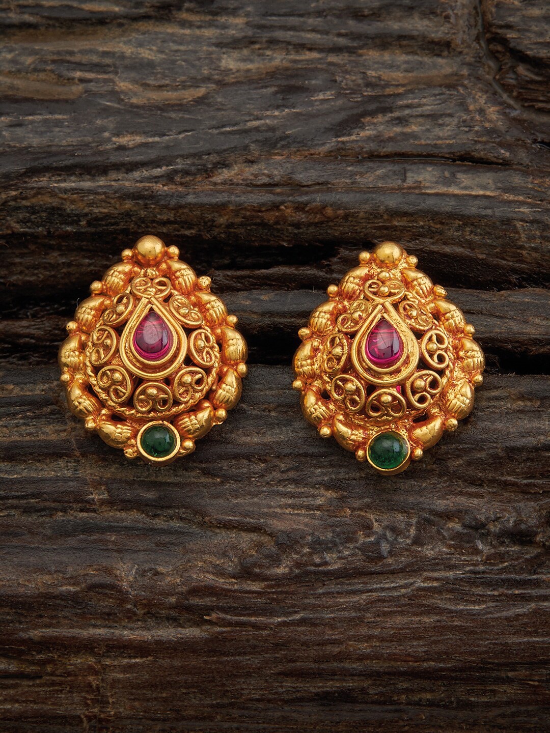

Kushal's Fashion Jewellery 92.5 Pure Silver Gold-Plated Classic Temple Studs Earrings