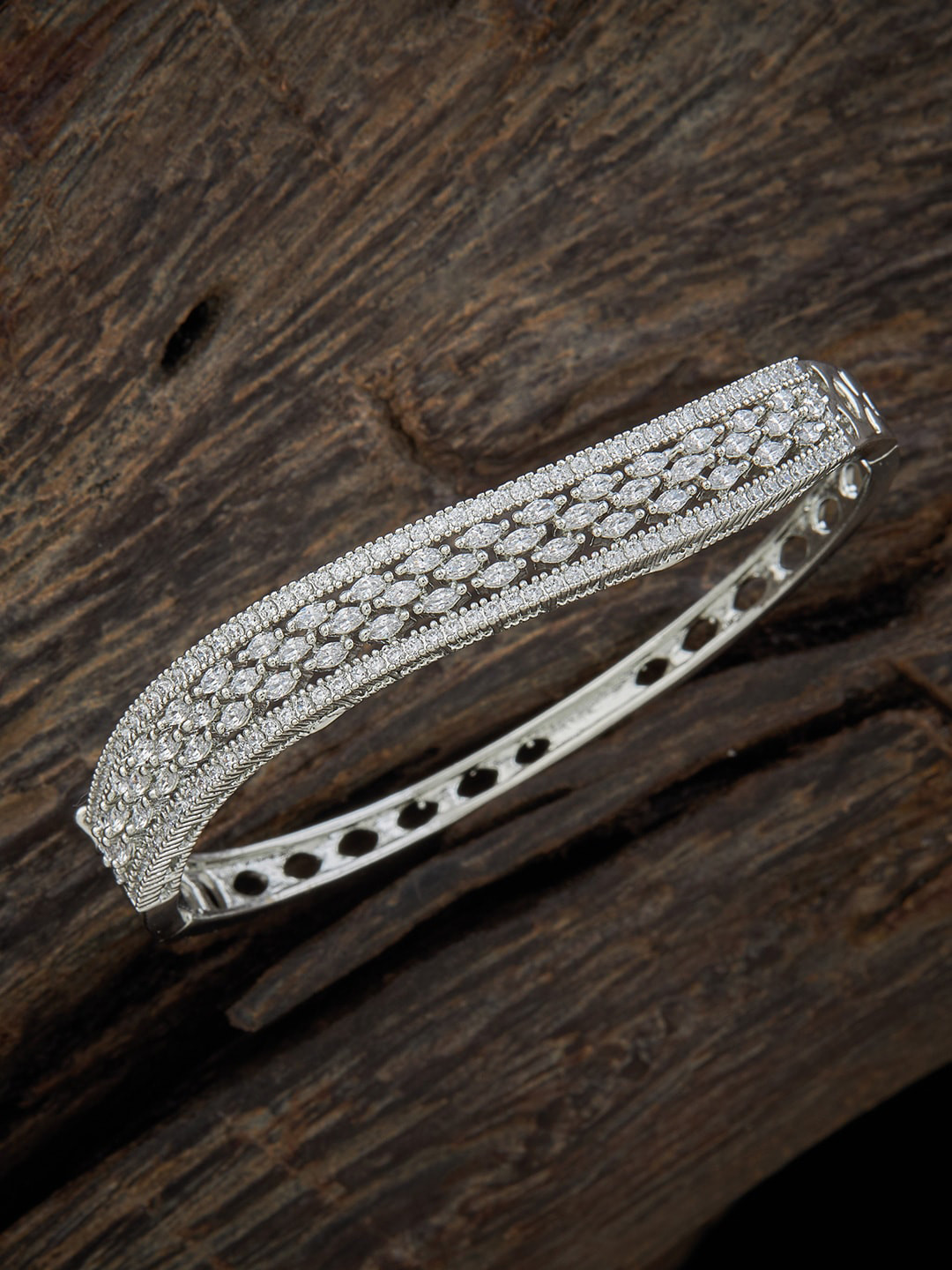 

Kushal's Fashion Jewellery Cubic Zirconia Rhodium-Plated Bangle-Style Bracelet, Silver