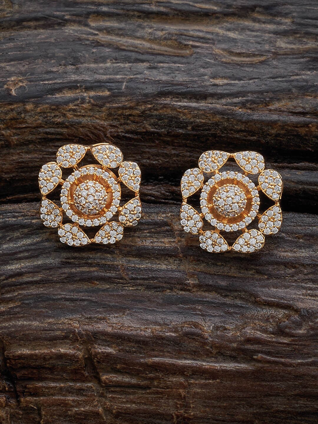 

Kushal's Fashion Jewellery Gold-Plated Zircon-Studded Classic Studs Earrings