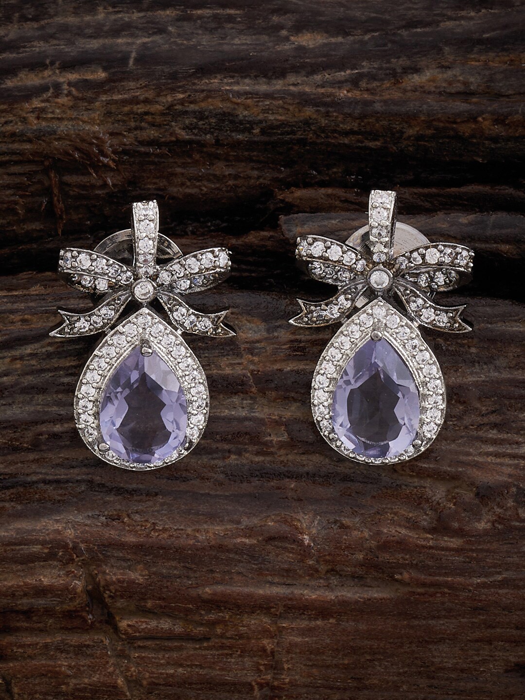 

Kushal's Fashion Jewellery Rhodium-Plated Teardrop Shaped CZ-Studded Studs Earrings, Silver