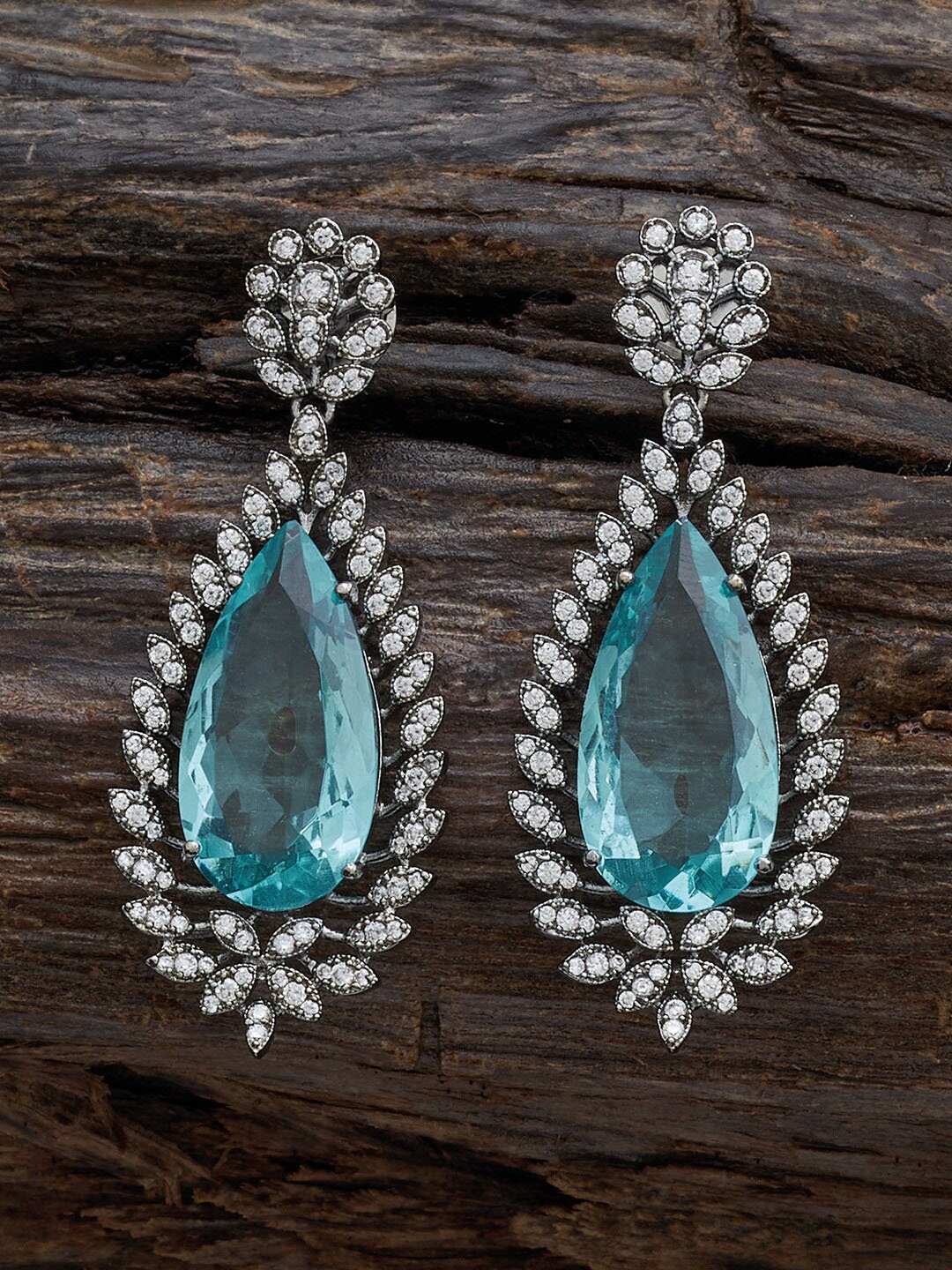 

Kushal's Fashion Jewellery Rhodium-Plated Classic Cz-Studded Drop Earrings, Silver