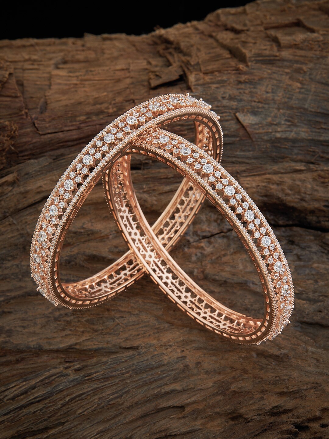 

-Kushal's Fashion Jewellery Set Of 2 Rose Gold Plated CZ Studded Bangles