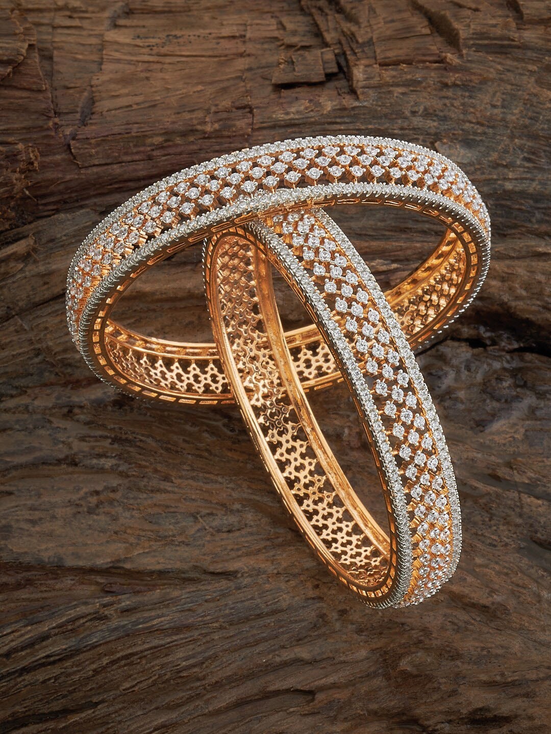 

Kushal's Fashion Jewellery Set Of 2 Rhodium-Plated CZ-Studded Bangles, Silver