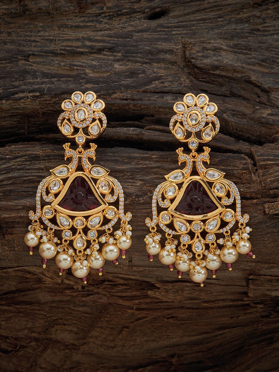 

Kushal's Fashion Jewellery Kundan-Studded & Beaded Drop Earrings, Gold