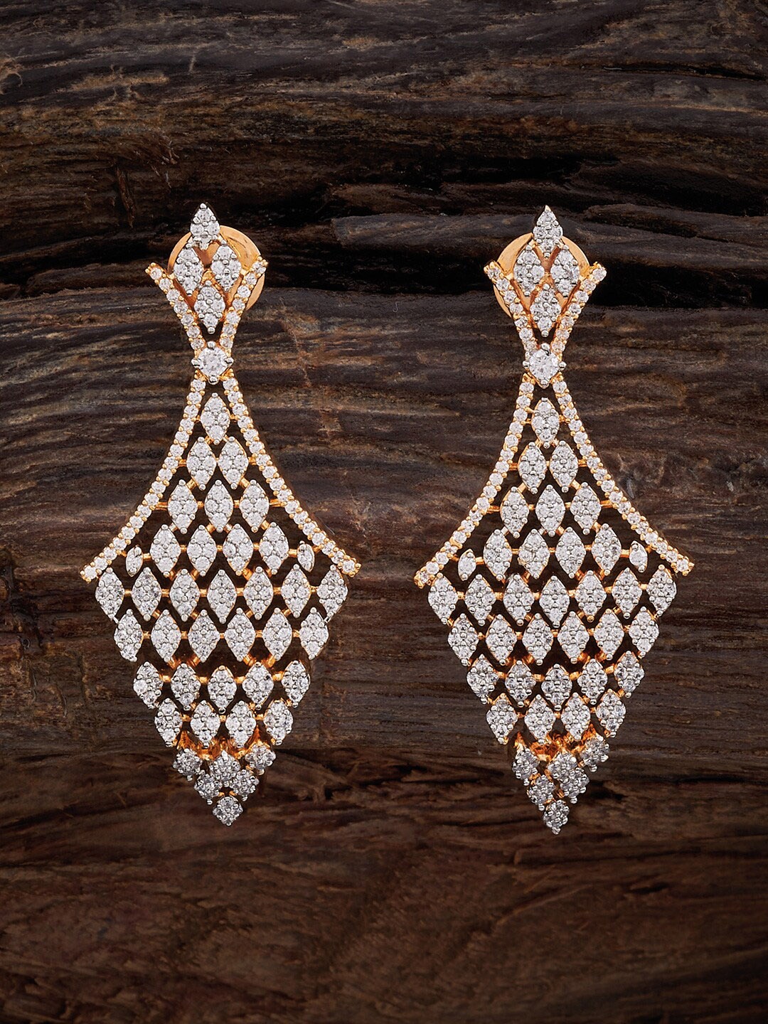 

Kushal's Fashion Jewellery Rhodium-Plated Diamond Shaped Drop Earrings, Gold