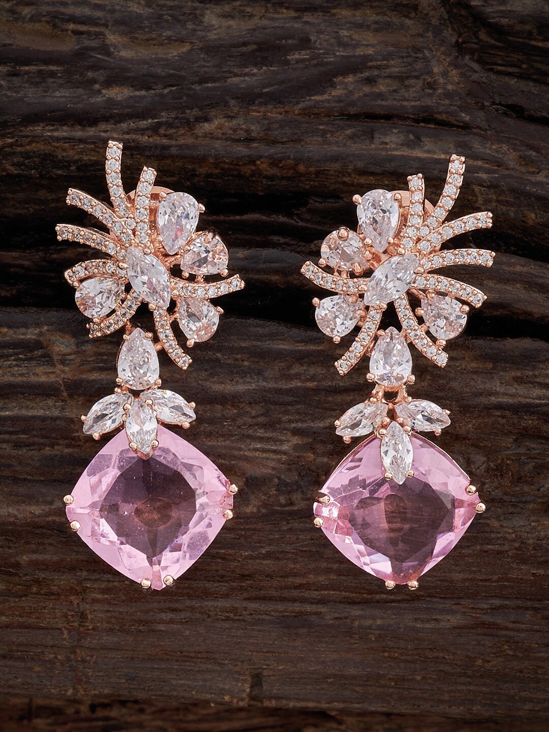 

Kushal's Fashion Jewellery Rose Gold Plated Cubic Zirconia Studded Drop Earrings