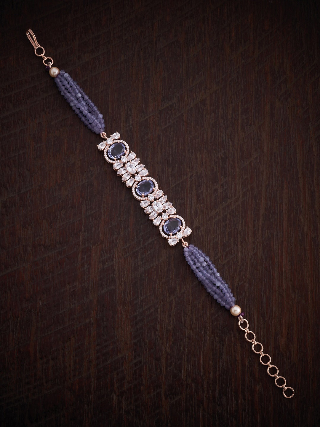 

Kushal's Fashion Jewellery Rose Gold-Plated Zircon Studded Link Bracelet