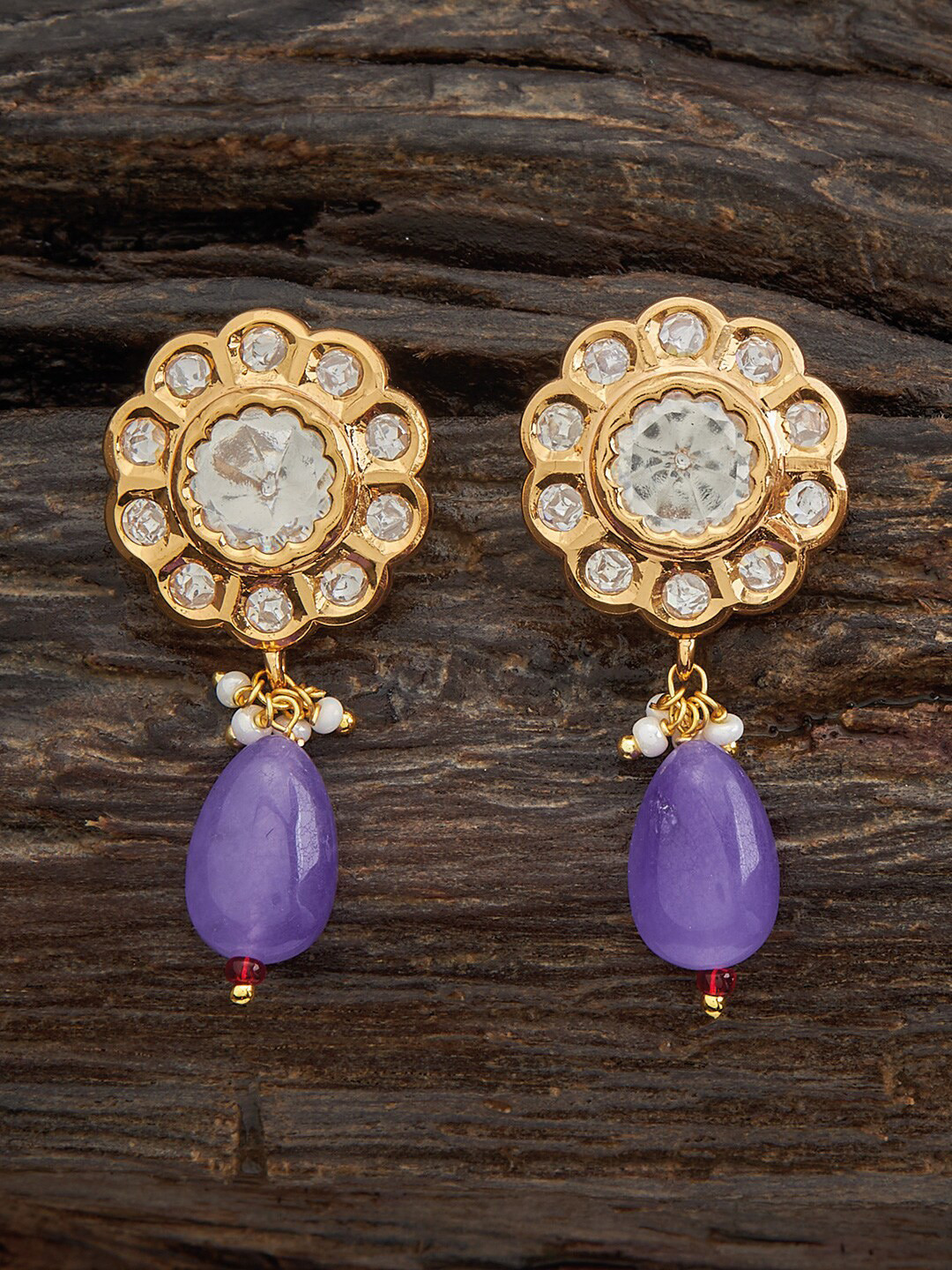 

Kushal's Fashion Jewellery Kundan Studded Drop Earrings, Gold
