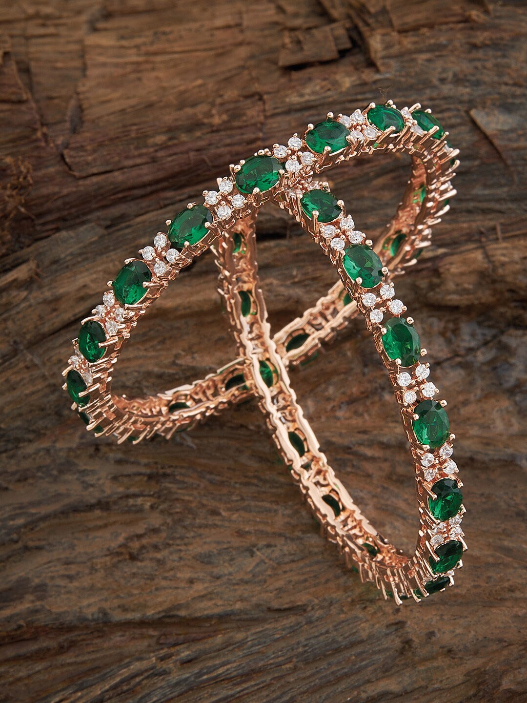 

Kushal's Fashion Jewellery Set 2 Rose Gold Plated Green Stone Bangle